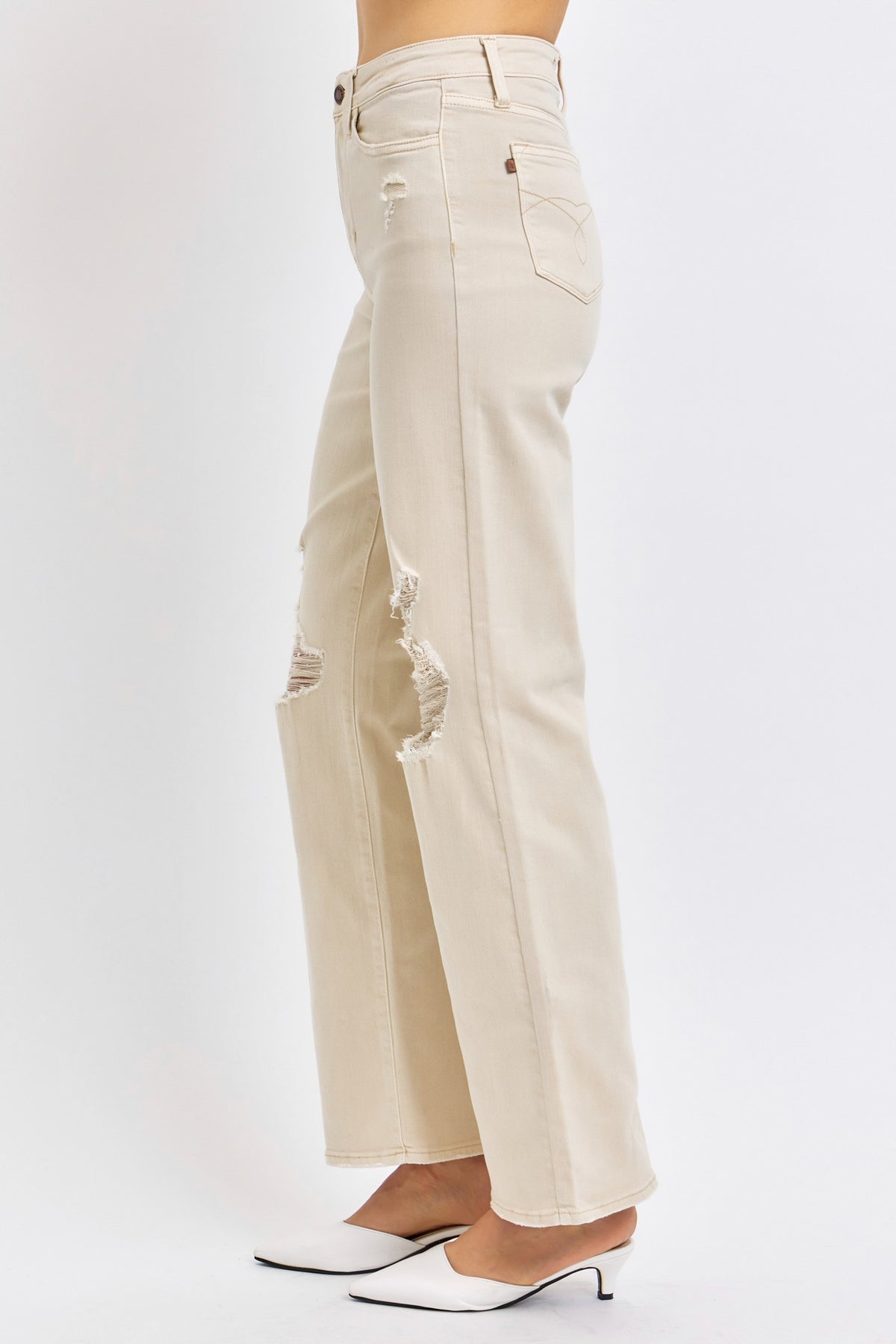 High Waist Destroyed Straight Jeans