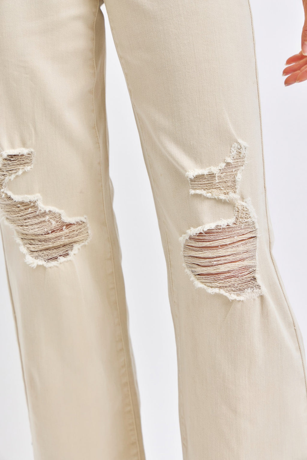 High Waist Destroyed Straight Jeans