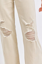 High Waist Destroyed Straight Jeans
