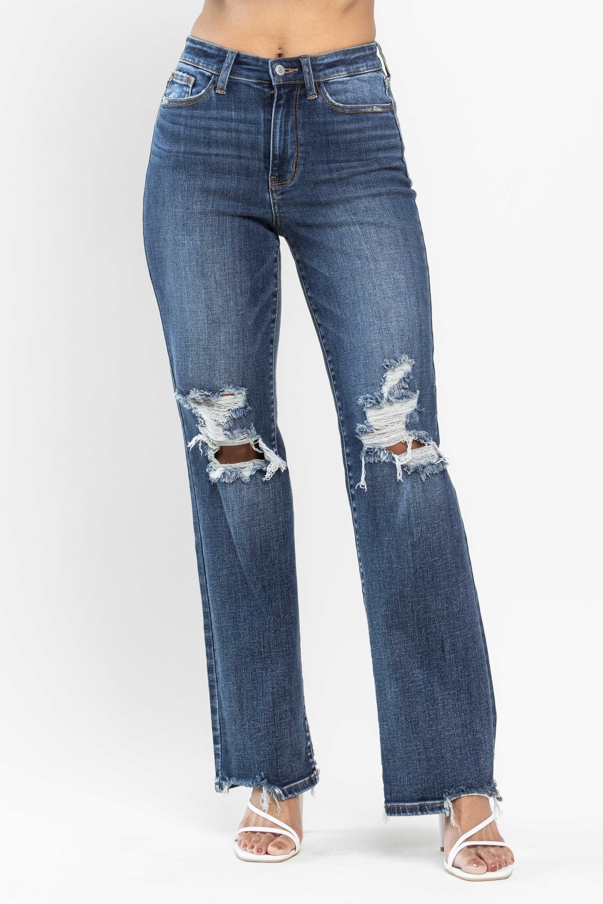 High Waist Destroyed Knee Jeans