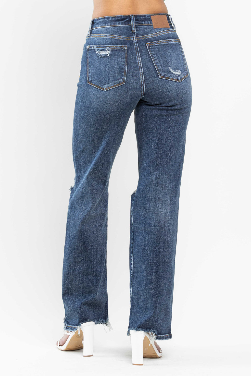 High Waist Destroyed Knee Jeans