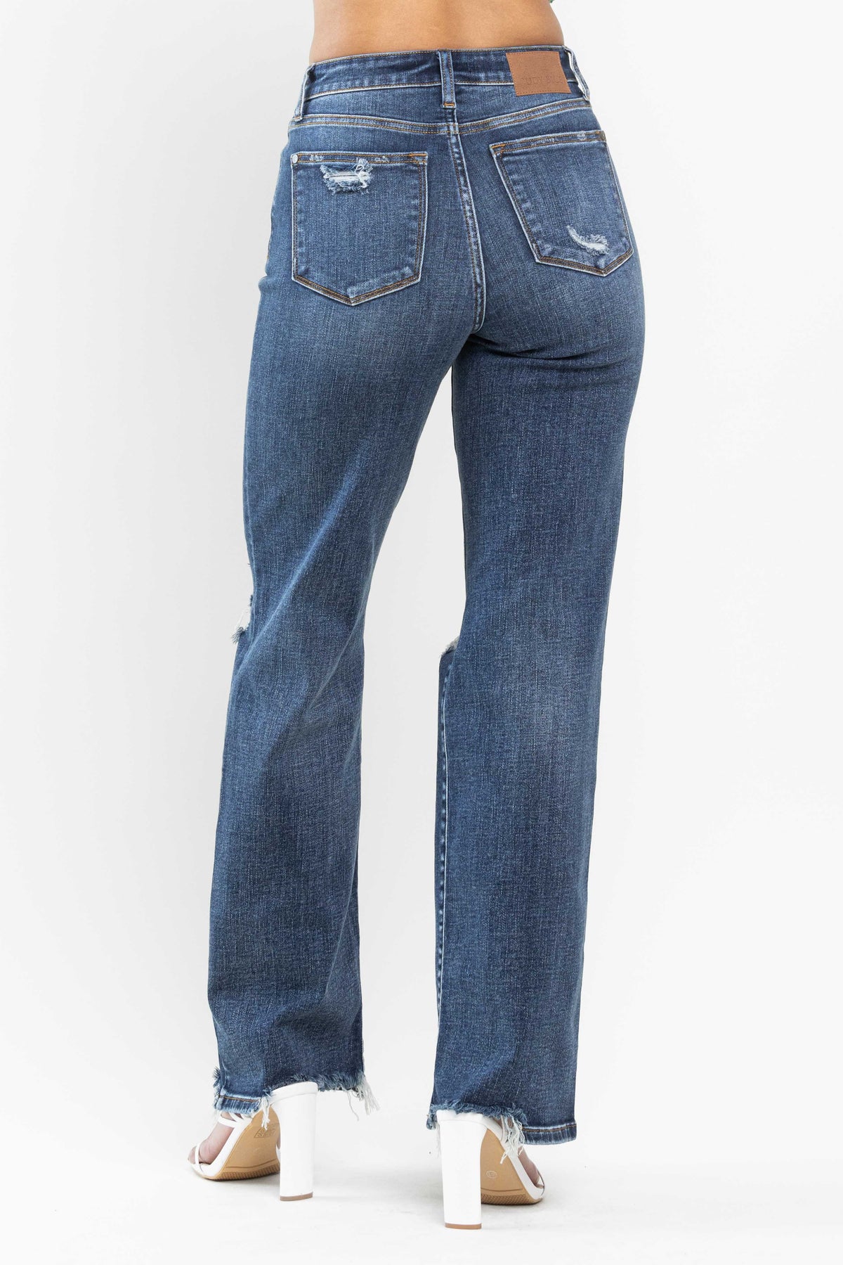 High Waist Destroyed Knee Jeans