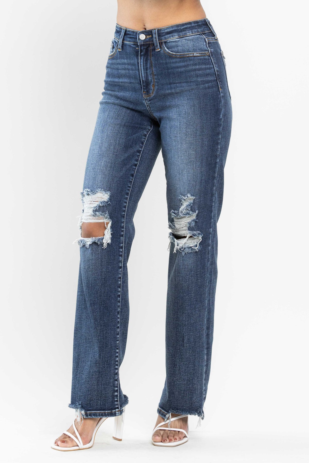 High Waist Destroyed Knee Jeans