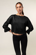 Gathered Cuff Sleeves Blouse in Crinkle Satin