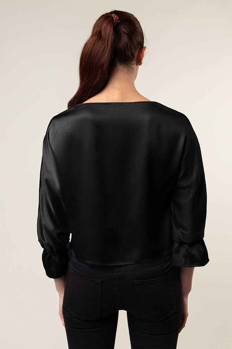 Gathered Cuff Sleeves Blouse in Crinkle Satin