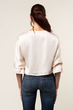 Gathered Cuff Sleeves Blouse in Crinkle Satin