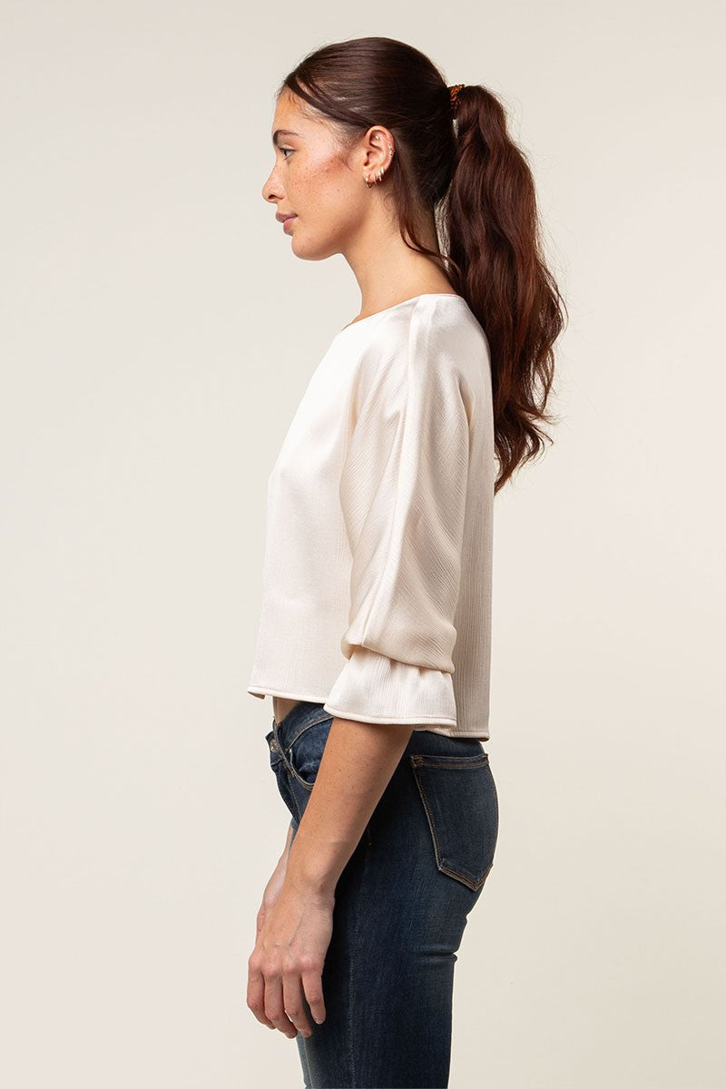 Gathered Cuff Sleeves Blouse in Crinkle Satin