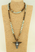 Beaded Tribal Rhinestone Ox Head Necklaces