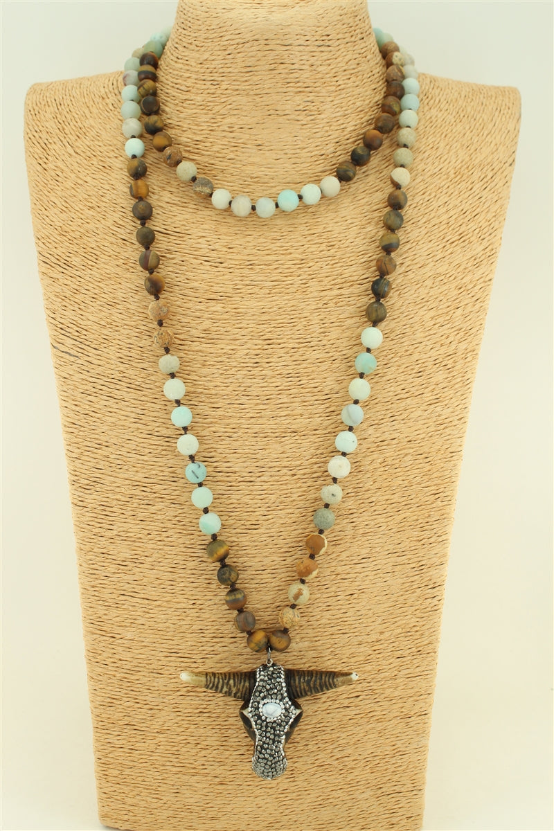 Beaded Tribal Rhinestone Ox Head Necklaces