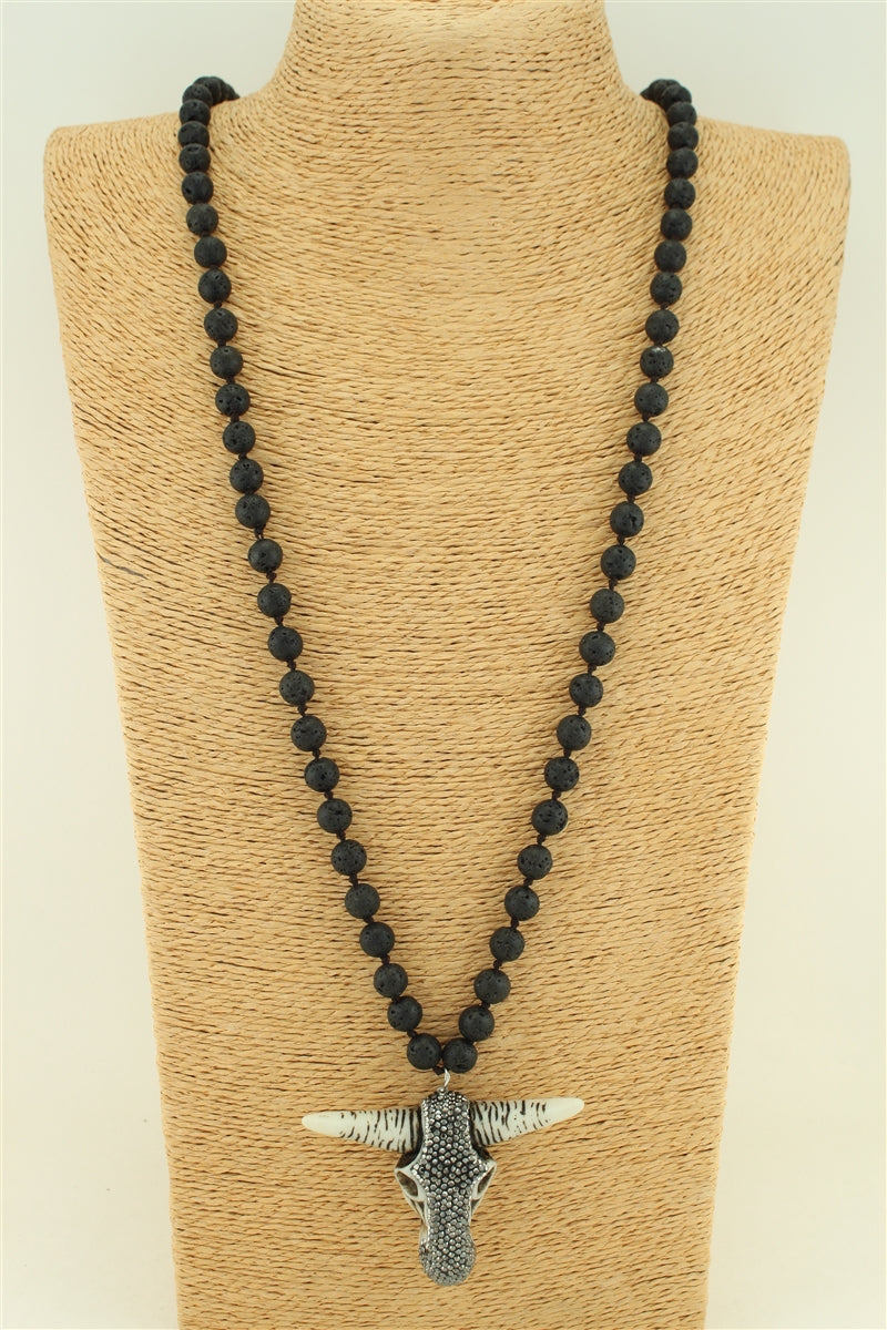 Beaded Tribal Rhinestone Ox Head Necklaces