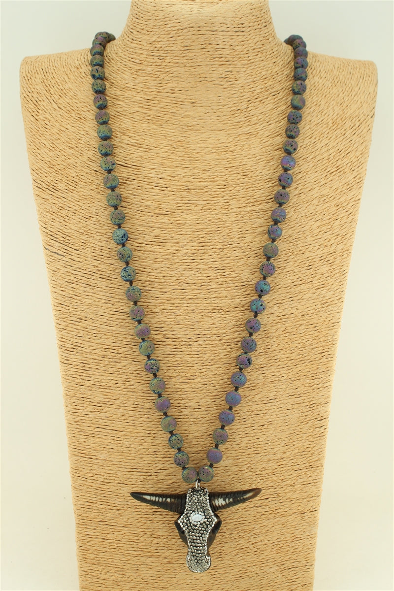 Beaded Tribal Rhinestone Ox Head Necklaces