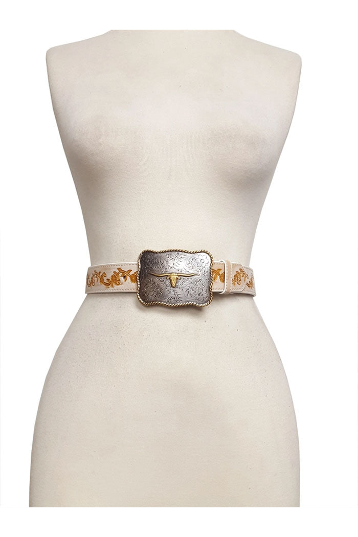 Longhorn Buckle Floral Tooled Belt