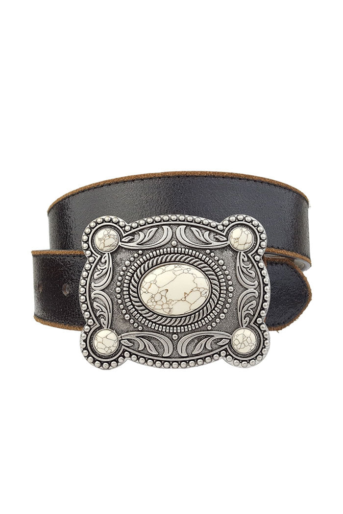 Western Stone Buckle Vintage Leather Belt