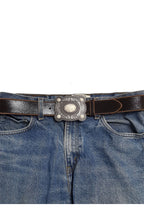 Western Stone Buckle Vintage Leather Belt