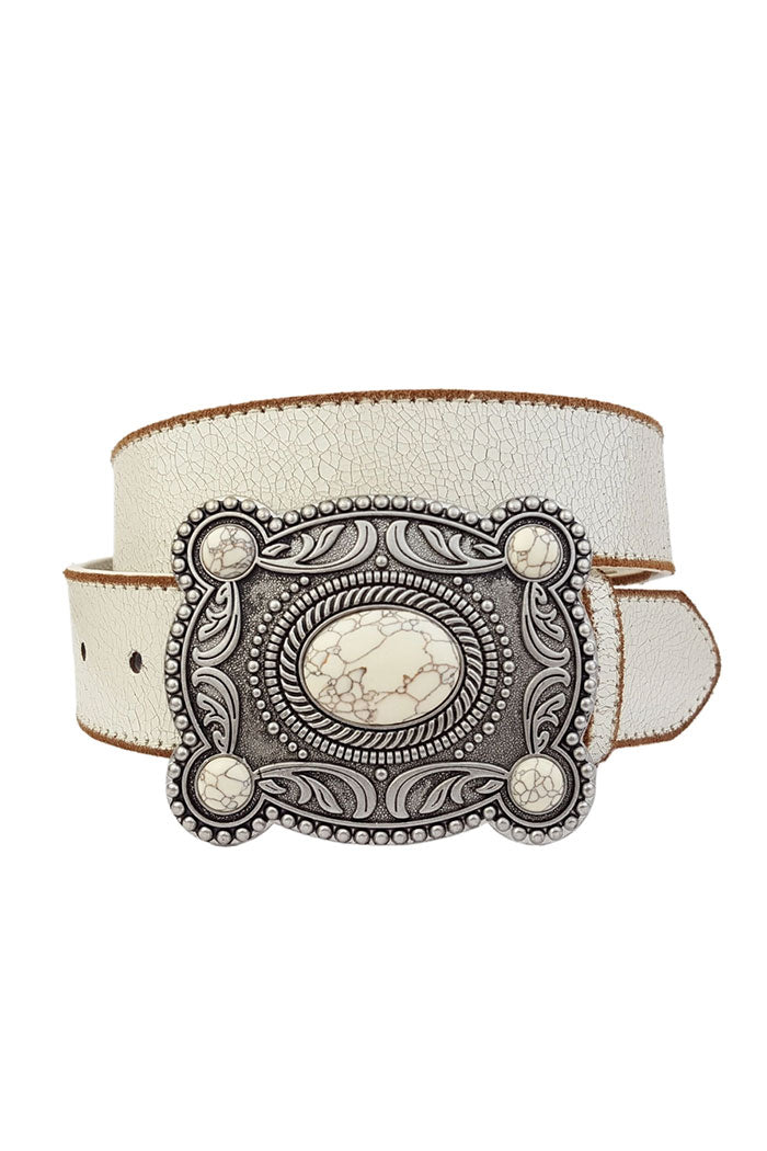 Western Stone Buckle Vintage Leather Belt