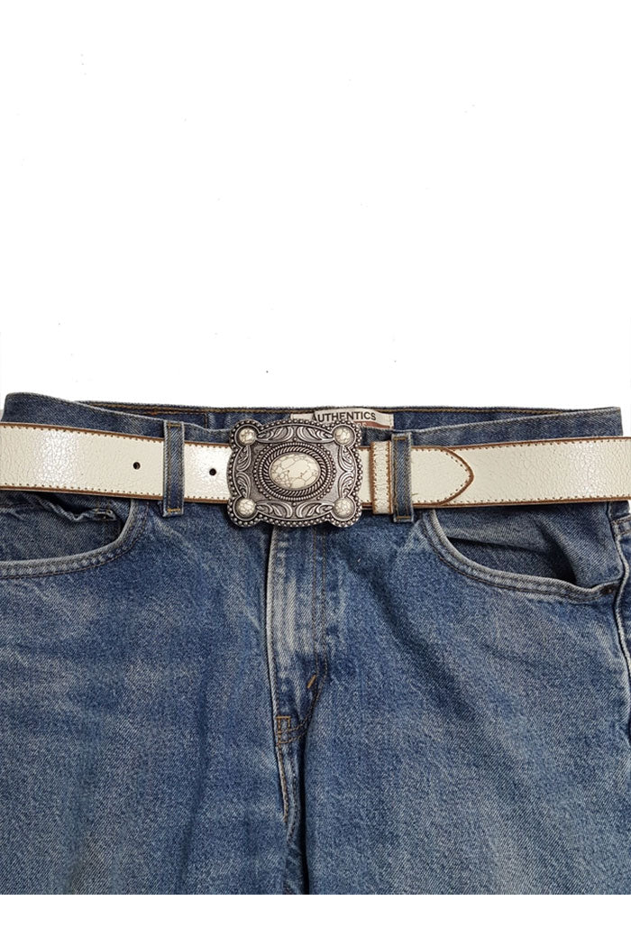 Western Stone Buckle Vintage Leather Belt