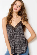 Leopard Print V-Neck Lace Camisole