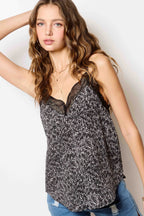Leopard Print V-Neck Lace Camisole