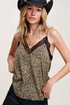 Leopard Print V-Neck Lace Camisole