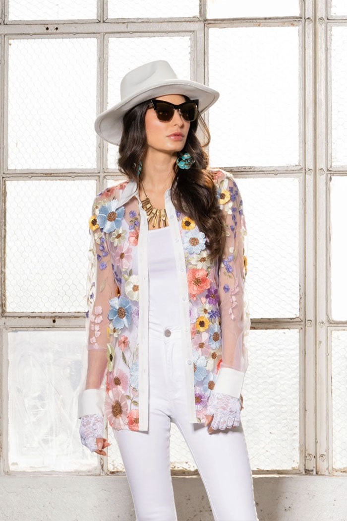 Embroidered Button Down Top