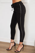 Rhinestone Side Stripe Crinkle Joggers