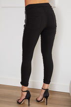 Rhinestone Side Stripe Crinkle Joggers