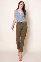 Washed Denim Fitted Vest with Heart Pockets