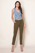 Washed Denim Fitted Vest with Heart Pockets