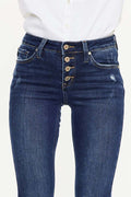 Button Up Distress Flare Jeans