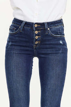 Button Up Distress Flare Jeans