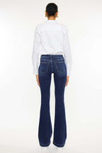 Button Up Distress Flare Jeans