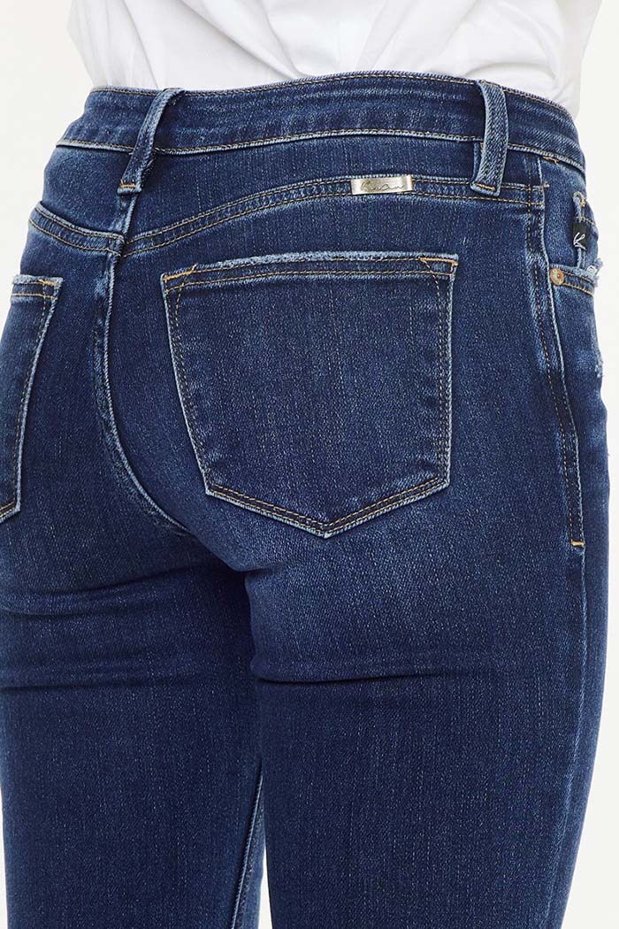 Button Up Distress Flare Jeans