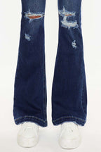Button Up Distress Flare Jeans