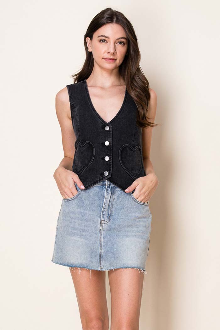 Denim Vest with Heart Pockets