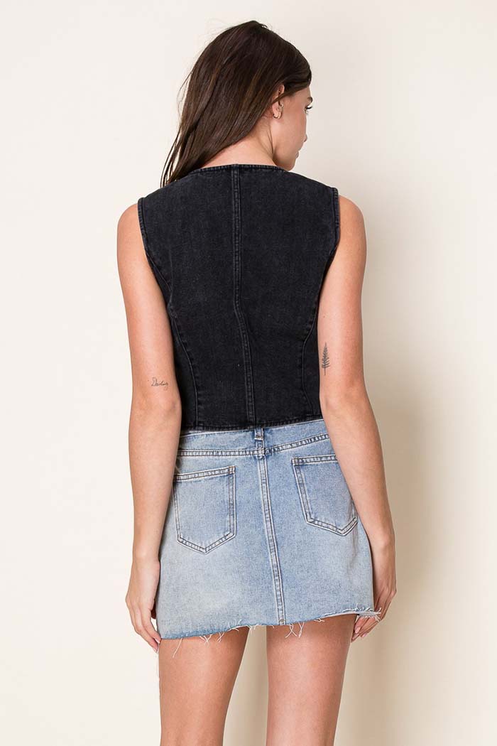 Denim Vest with Heart Pockets