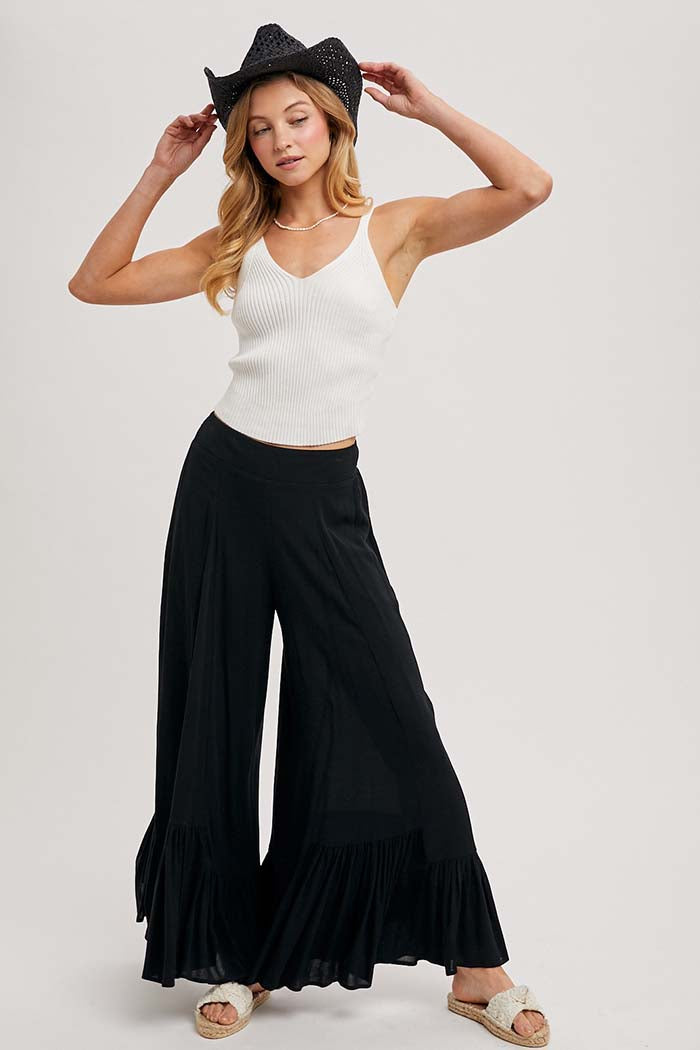 Sheer Ruffled Wide Pants