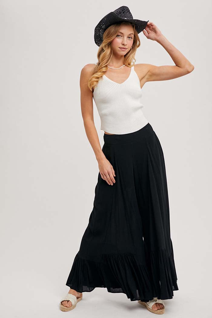 Sheer Ruffled Wide Pants