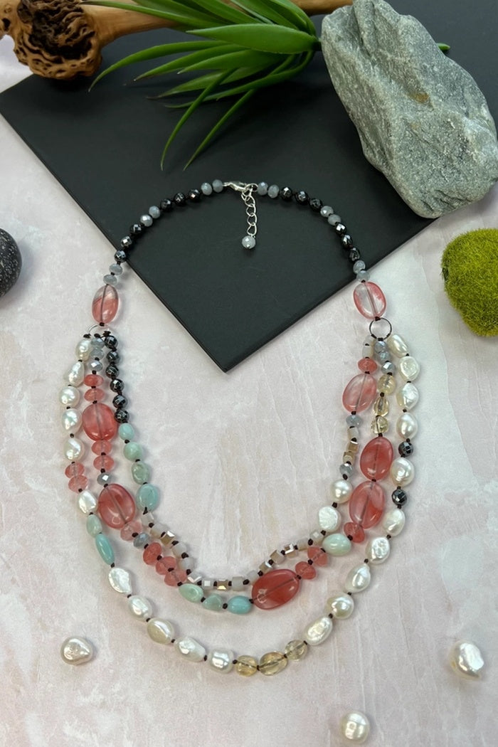Cherry Quartz Triple Necklace