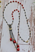 Red Druzy Drop Pendant Necklace