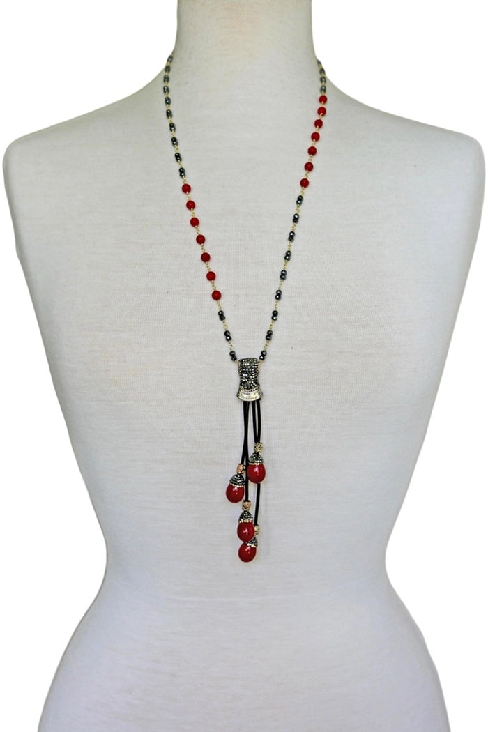 Red Druzy Drop Pendant Necklace