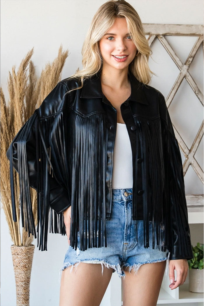 Fringed Faux Leather Moto Jacket
