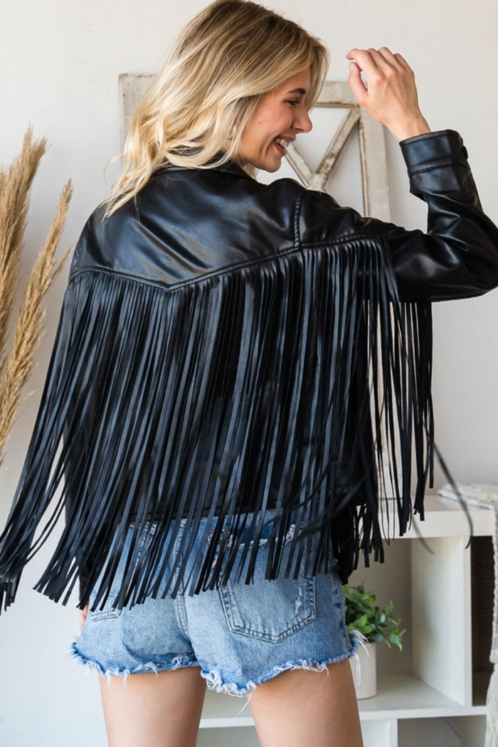 Fringed Faux Leather Moto Jacket