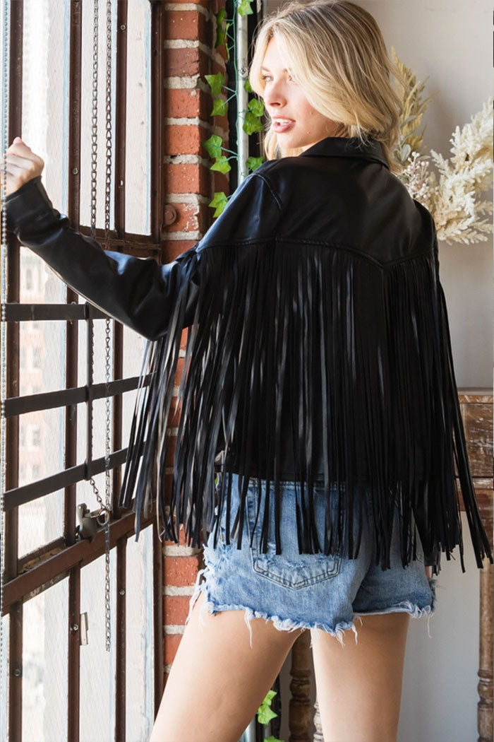 Fringed Faux Leather Moto Jacket