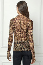 Leopard Print Mesh Long Sleeve Top
