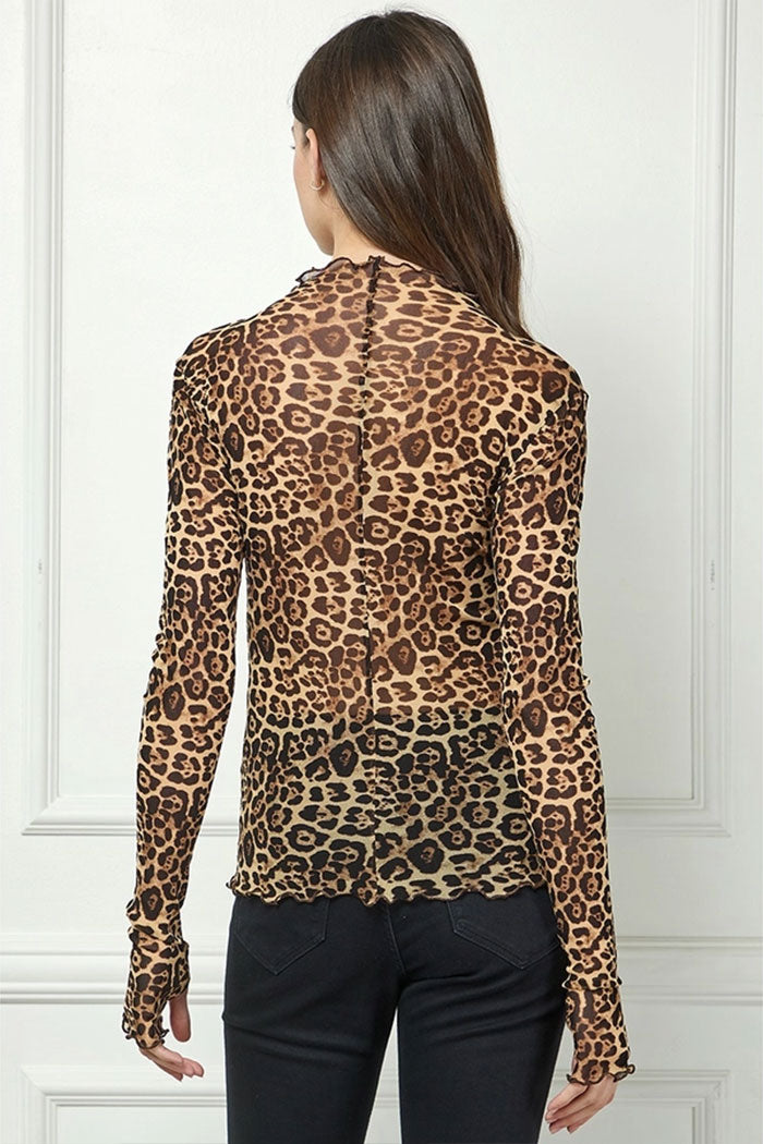Leopard Print Mesh Long Sleeve Top