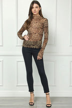 Leopard Print Mesh Long Sleeve Top
