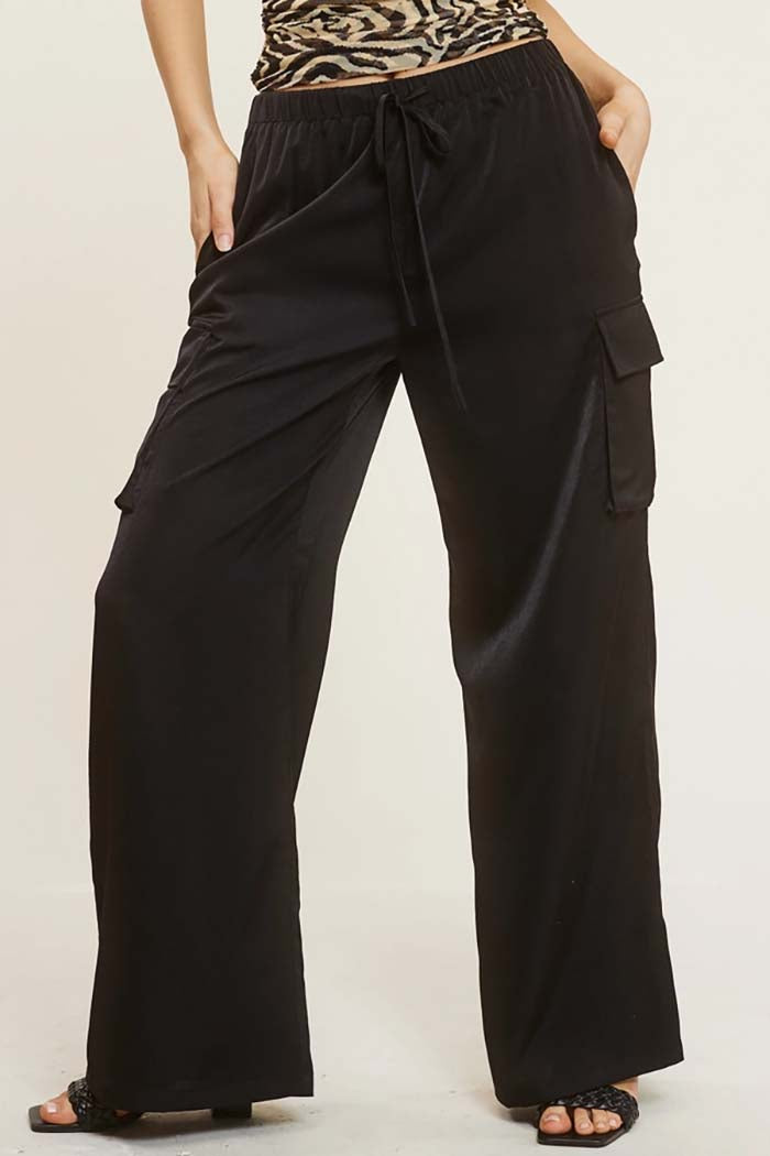 Solid Satin Cargo Pants