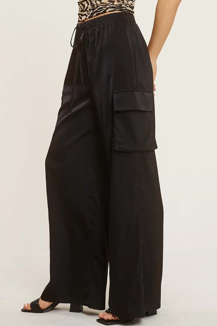 Solid Satin Cargo Pants