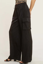 Solid Satin Cargo Pants