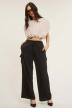 Solid Satin Cargo Pants